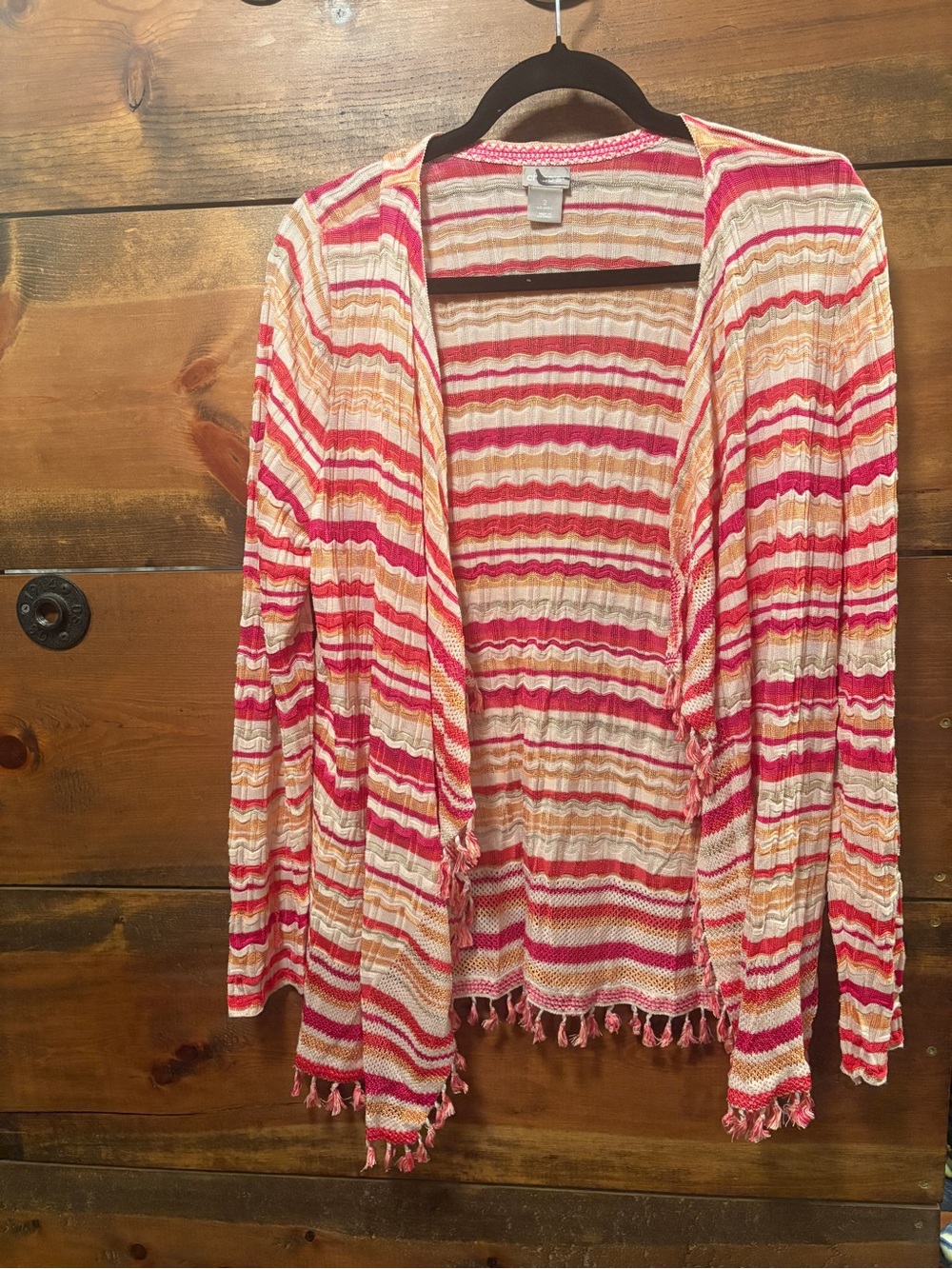 Chico's Striped Open-Front Cardigan in Pink, Cream & Orange